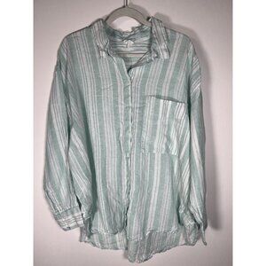 lemlem x H&M green white striped oversized beachy linen flowy shirt XXL resort